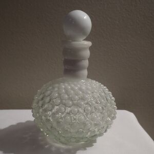 Vintage Likely Fenton White Glass Hobnail Perfume Bottle With Stopper